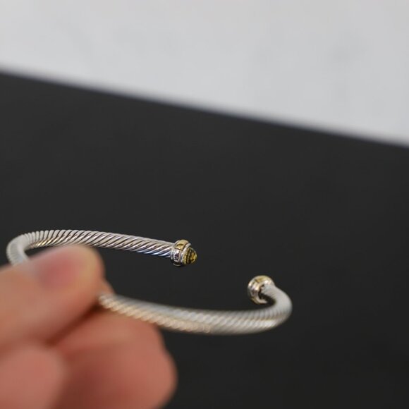 David Yurman 4mm Sterling Silver Lemon Citrine with 18K Gold Cable Bracelet - Picture 6 of 8